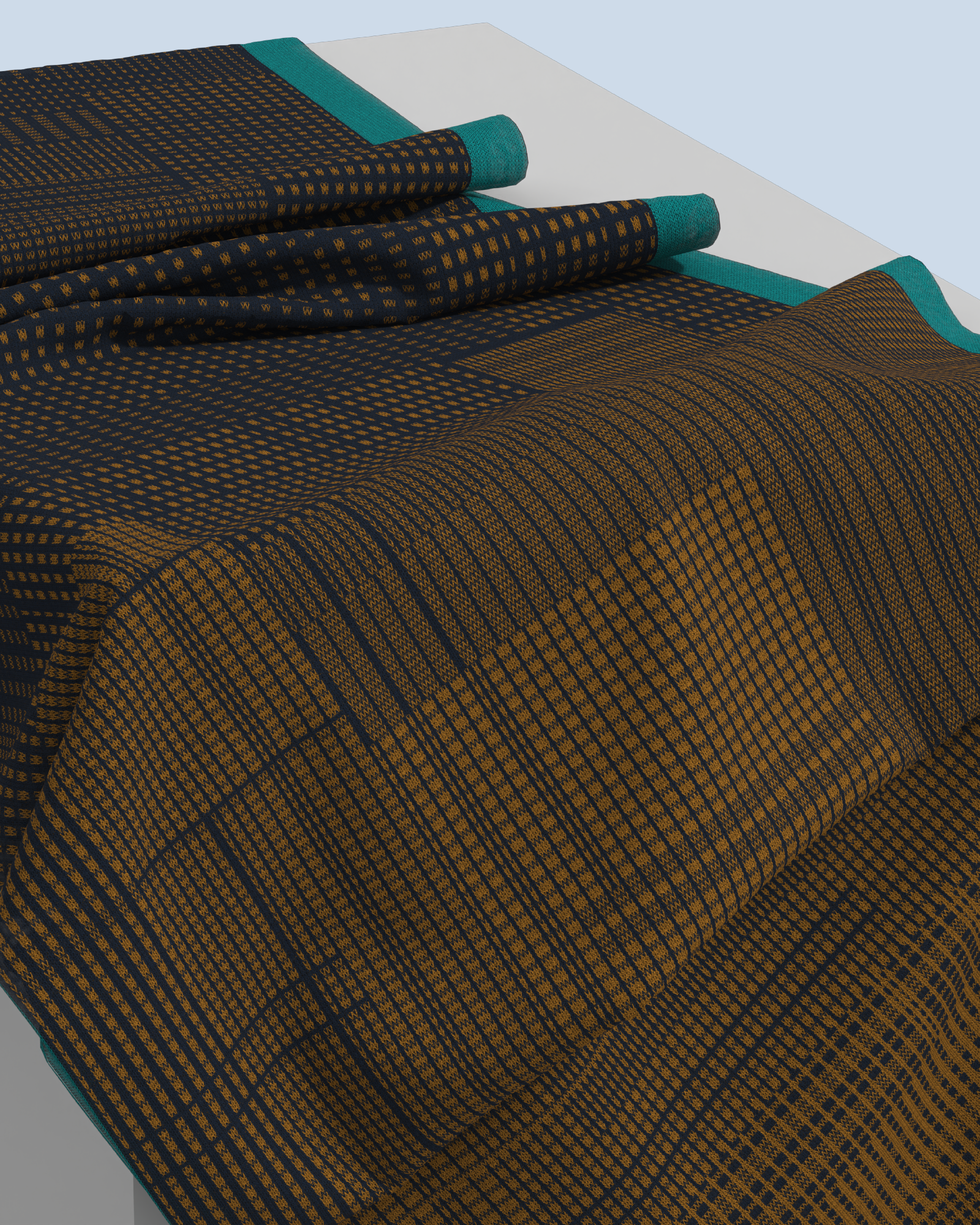 Borealis Scarf | Curry-Navy-Turquoise