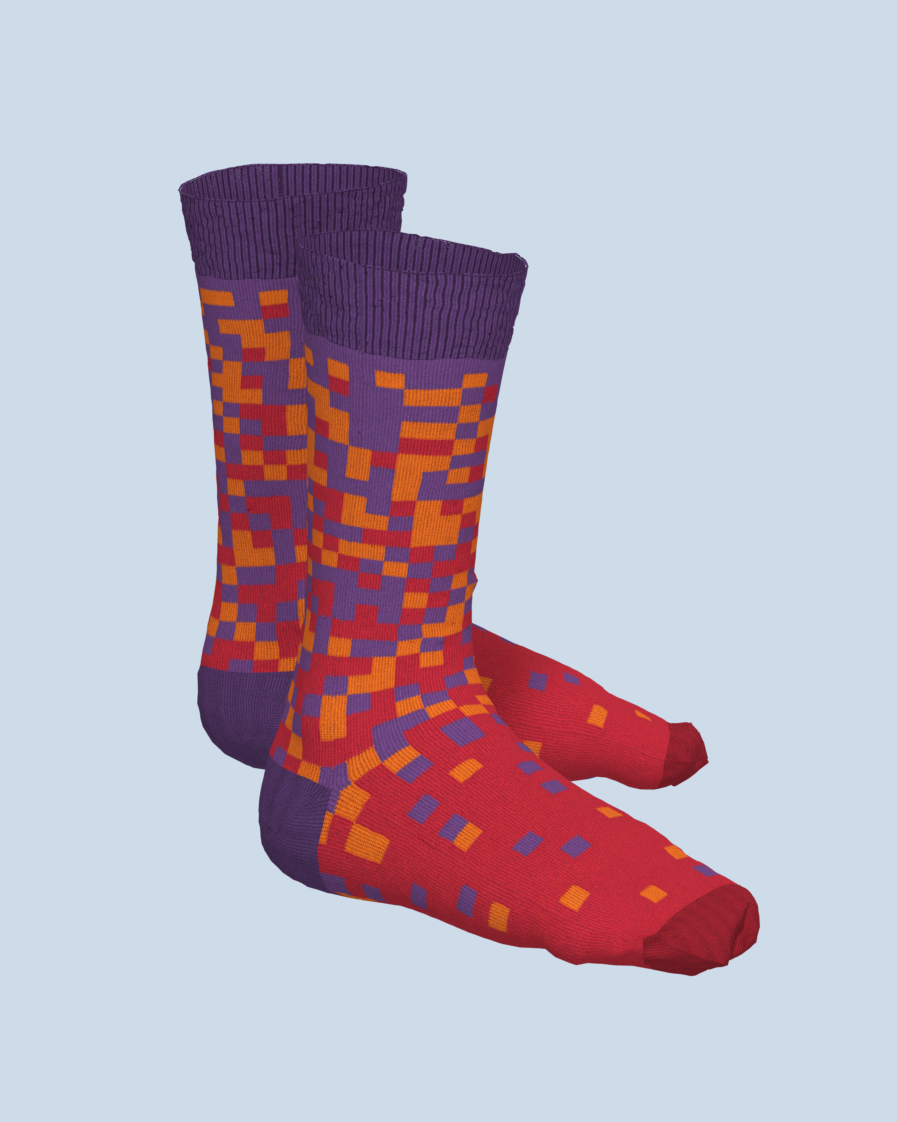 Pixel Socks | Purple-Orange-Red