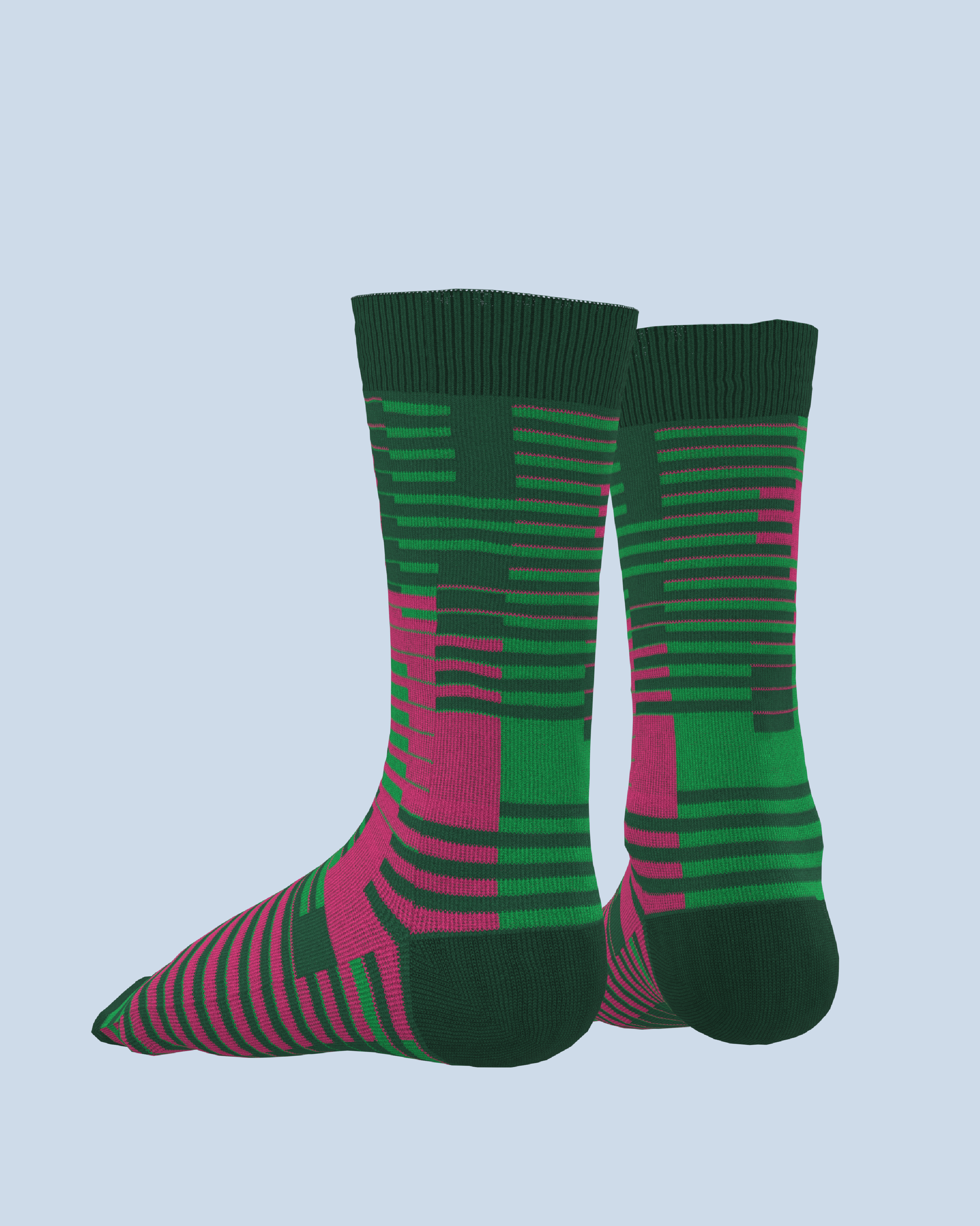 Parallel Socks | Dark Green-Pink-Black Green