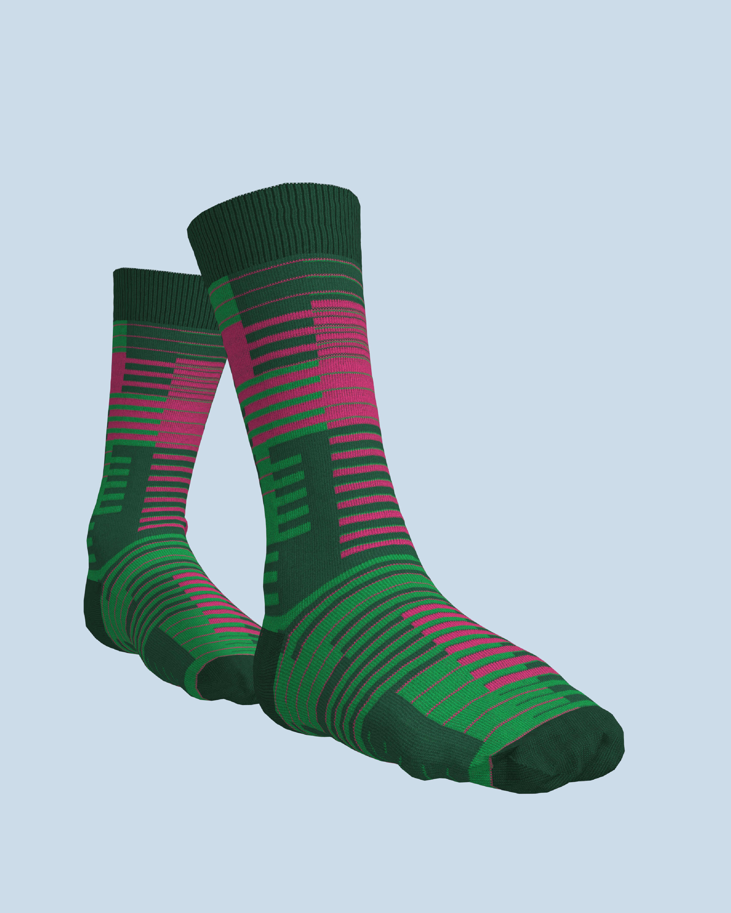 Parallel Socks | Dark Green-Pink-Black Green