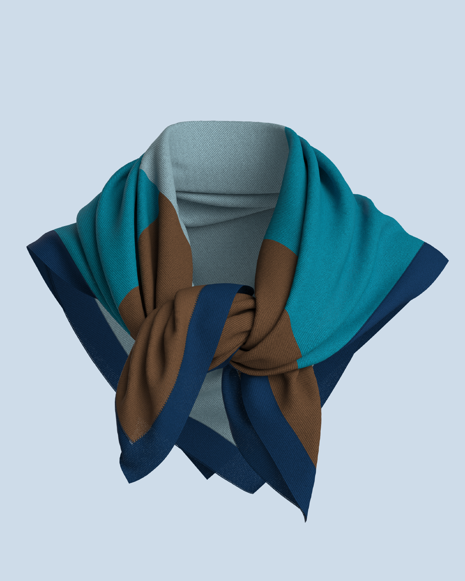 Square Scarf | Light Blue-Turquoise-Camel-Dark Cobalt