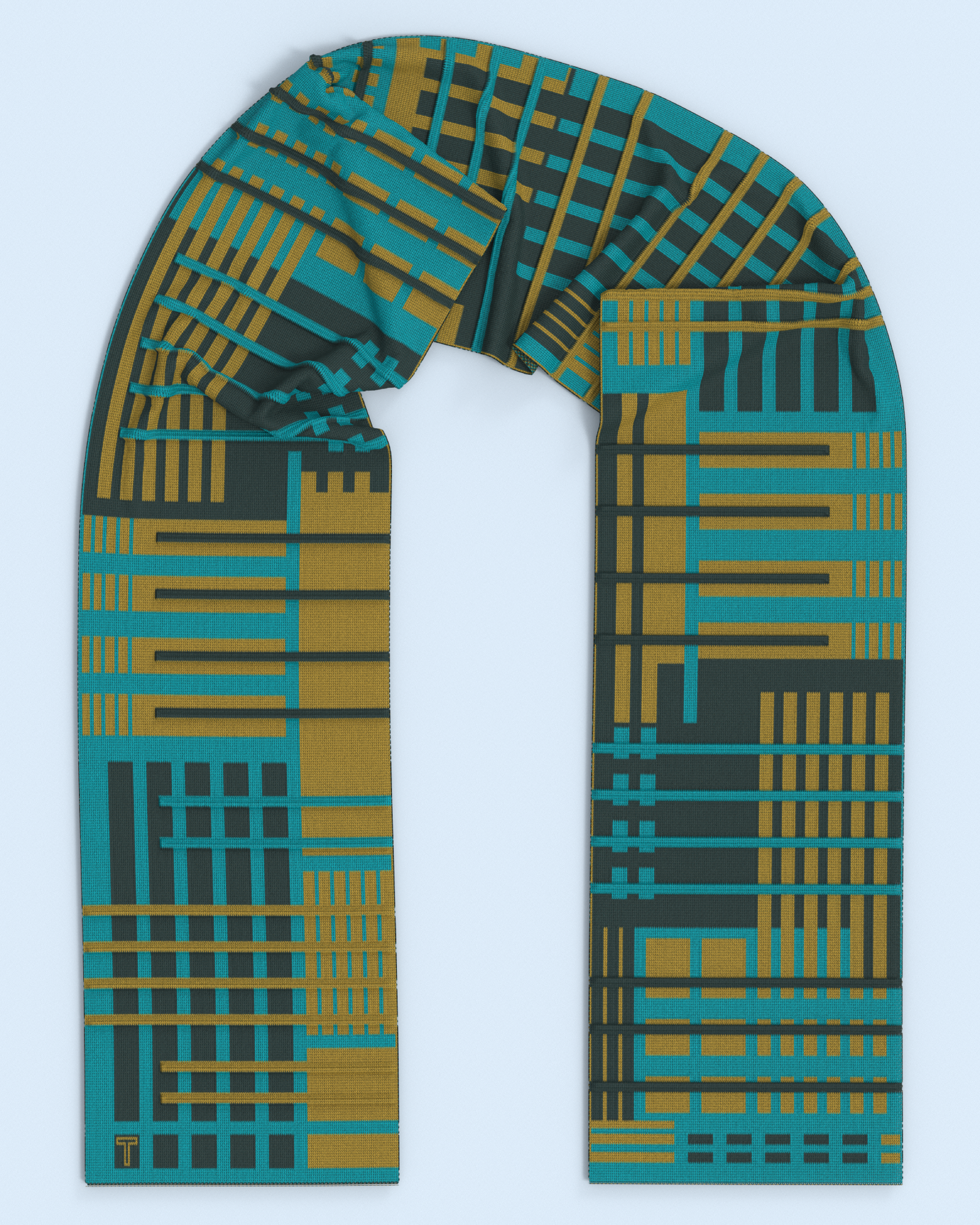 Parallel Scarf | Black Green-Curry-Turquoise