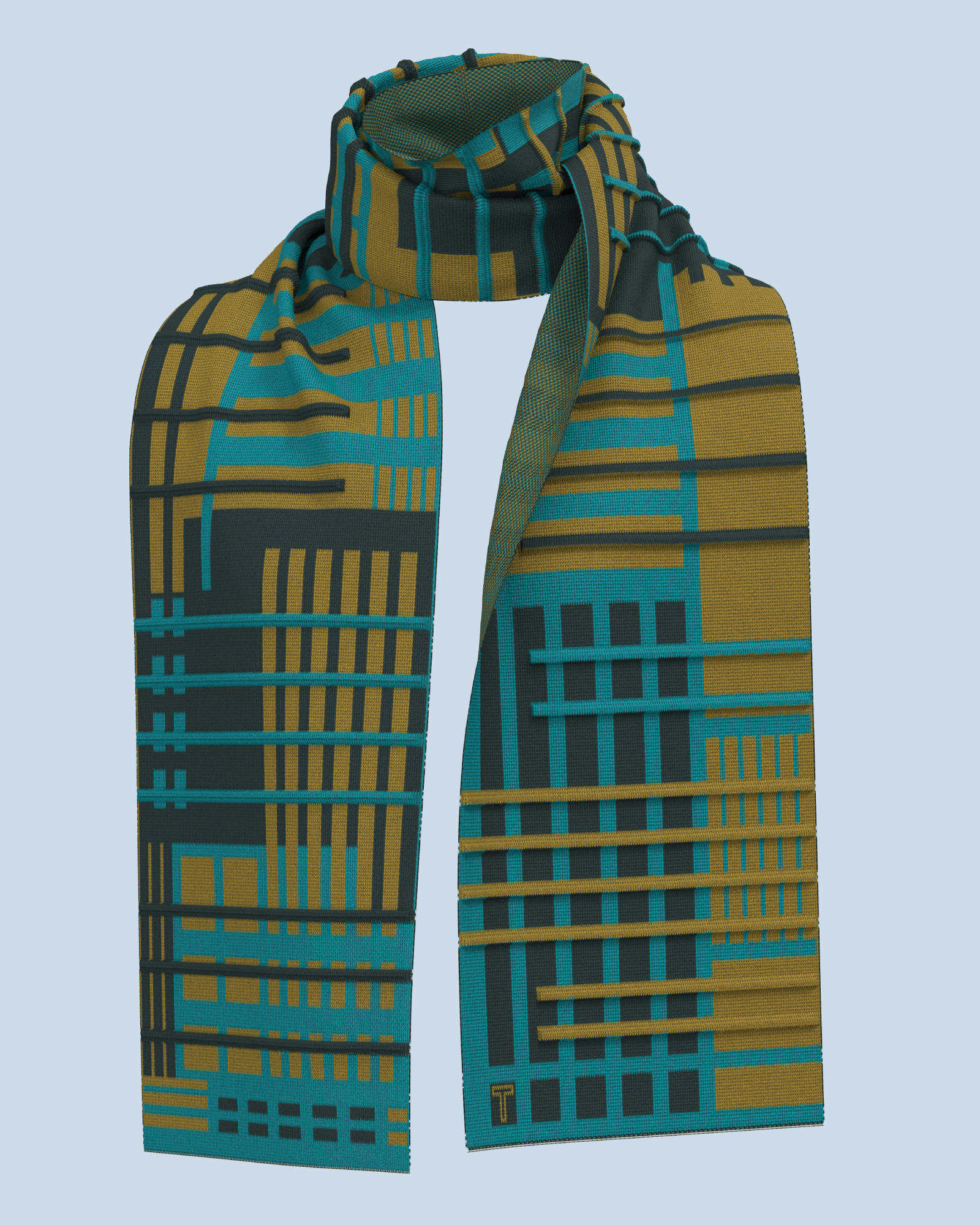 Parallel Scarf | Black Green-Curry-Turquoise