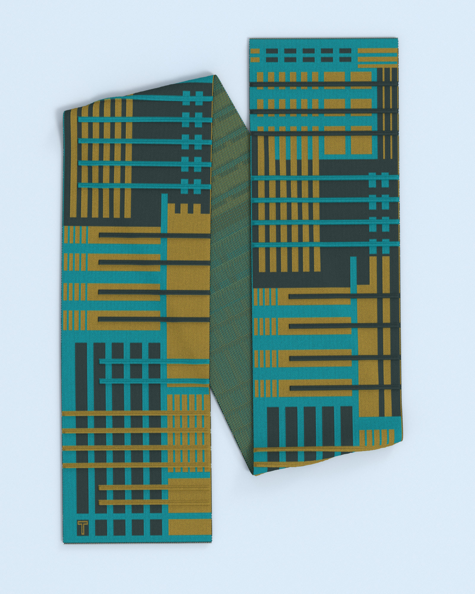 Parallel Scarf | Black Green-Curry-Turquoise