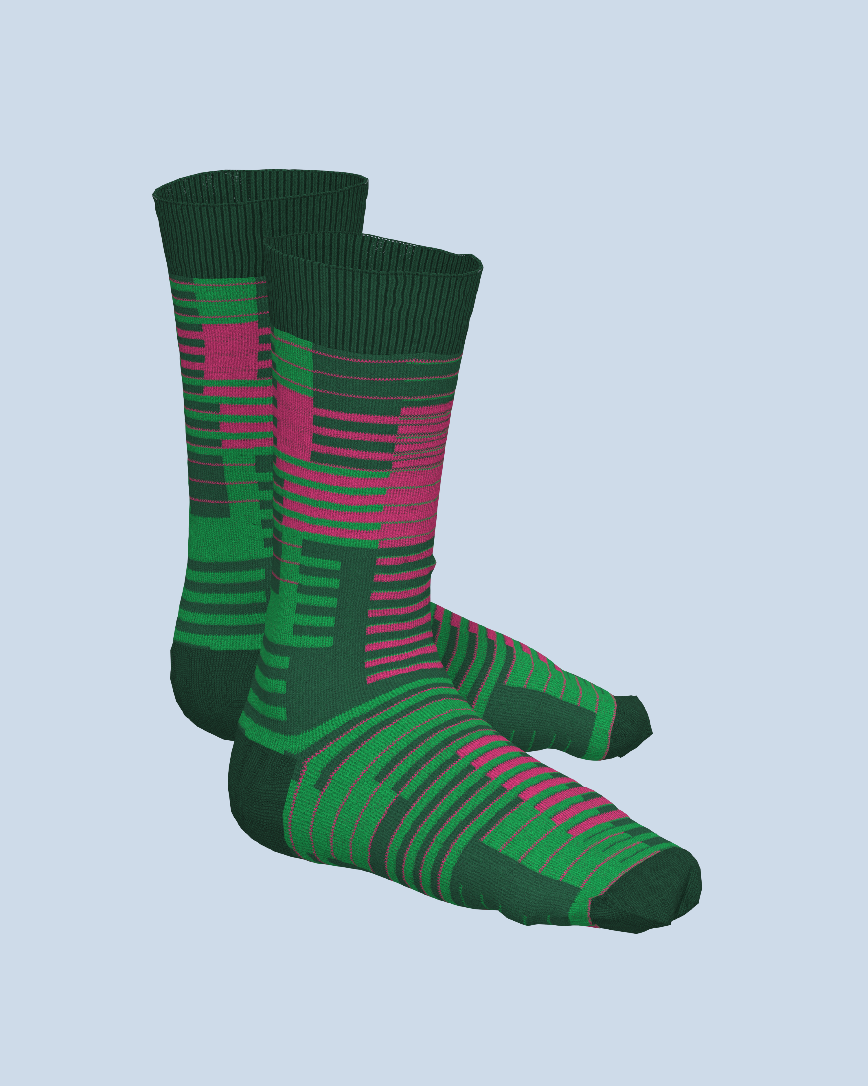 Parallel Socks | Dark Green-Pink-Black Green